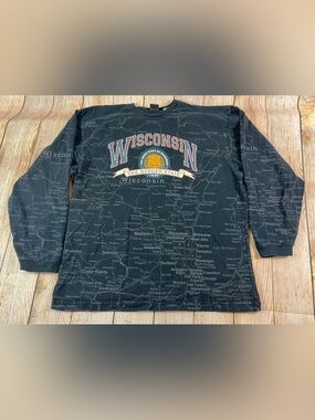 Vintage State Of Mine Wisconsin Badger State Map Longsleeve T Shirt XL